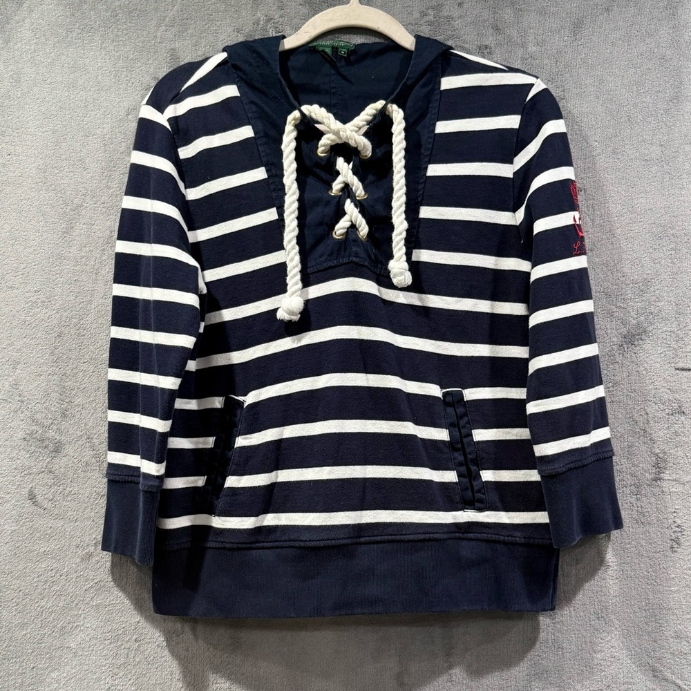 Lauren Ralph Lauren Navy 3/4 Sleeve Nautical Stripes Shirt Women’s Size M